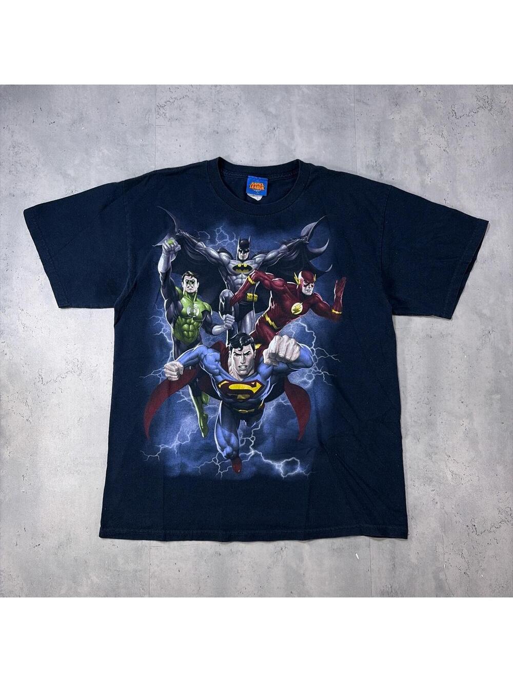 Y2K Navy DC Comics Justice League Superhero T-Shirt